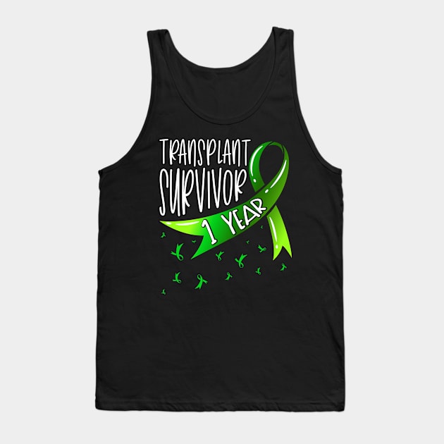 1 Year Organ Transplant Survivor Green Ribbon Tank Top by Gold Wings Tees